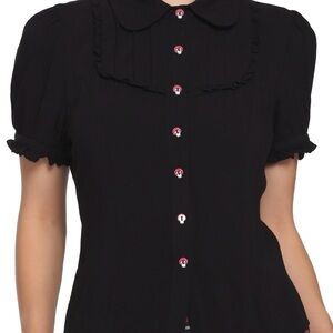 Hot Topic Black Blouse with Red Mushroom Buttons